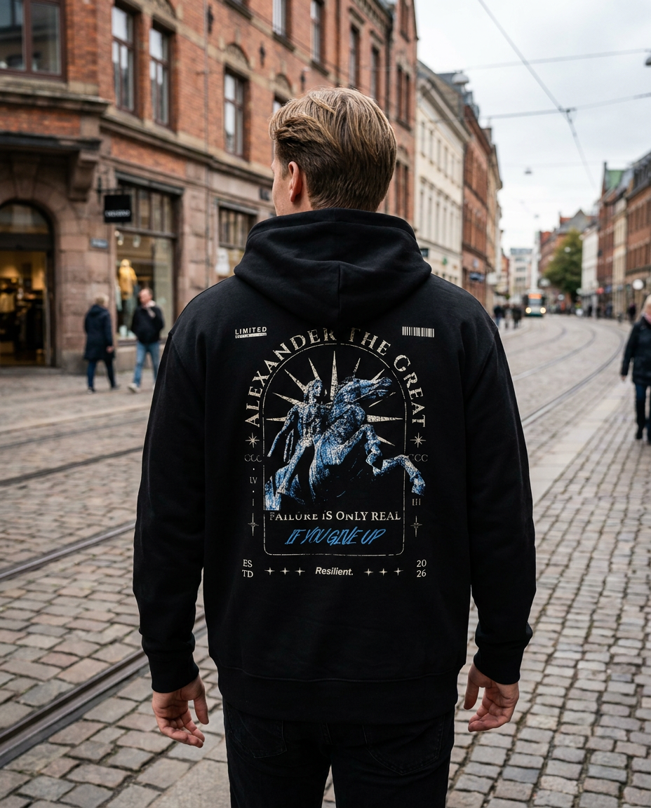 "Alexander" Black Eco Hoodie · 100% Organic Cotton