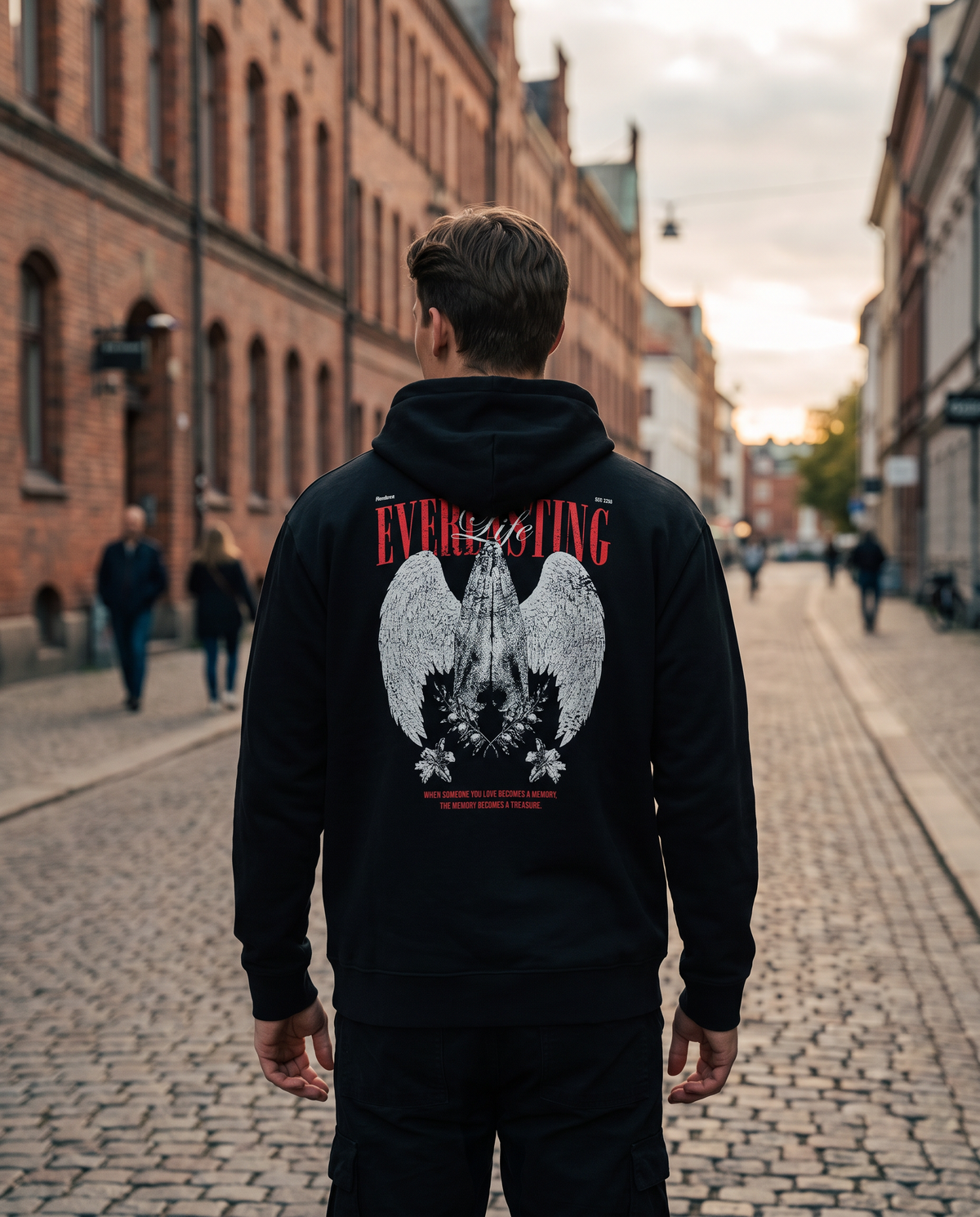 "Everlasting Life" Black Eco Hoodie · 100% Organic Cotton