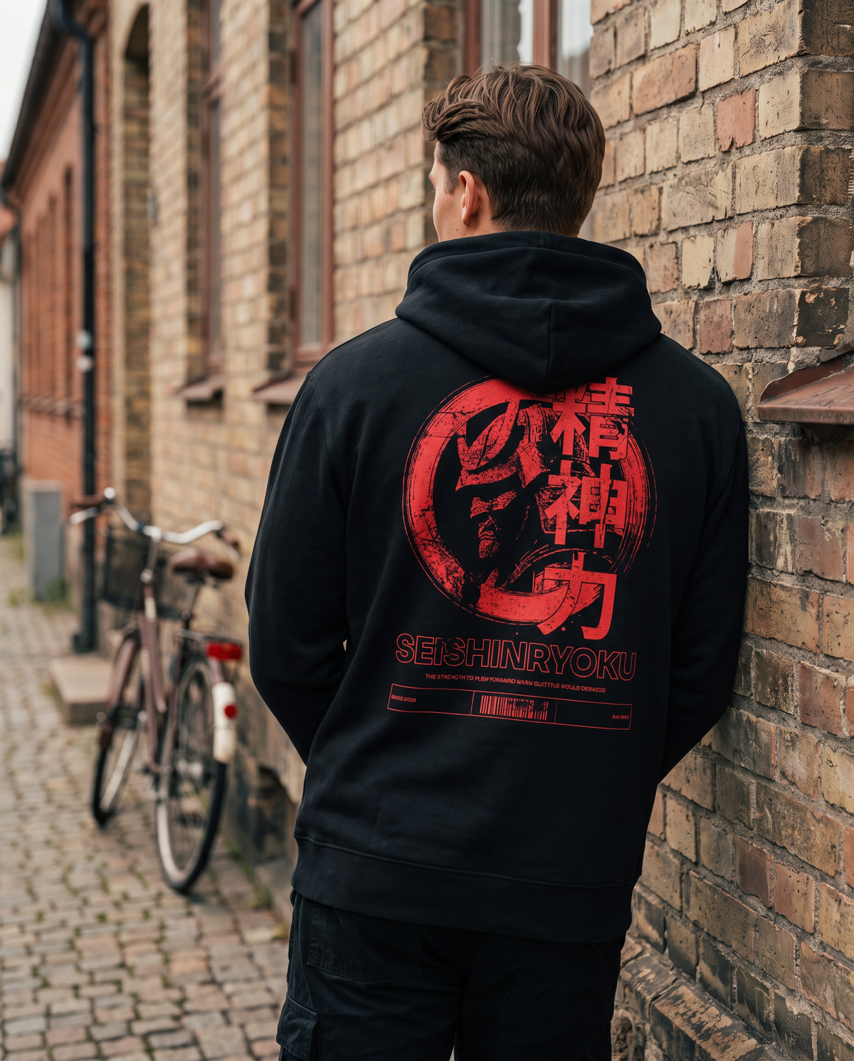 "Seishinryoku" Black Eco Hoodie · 100% Organic Cotton