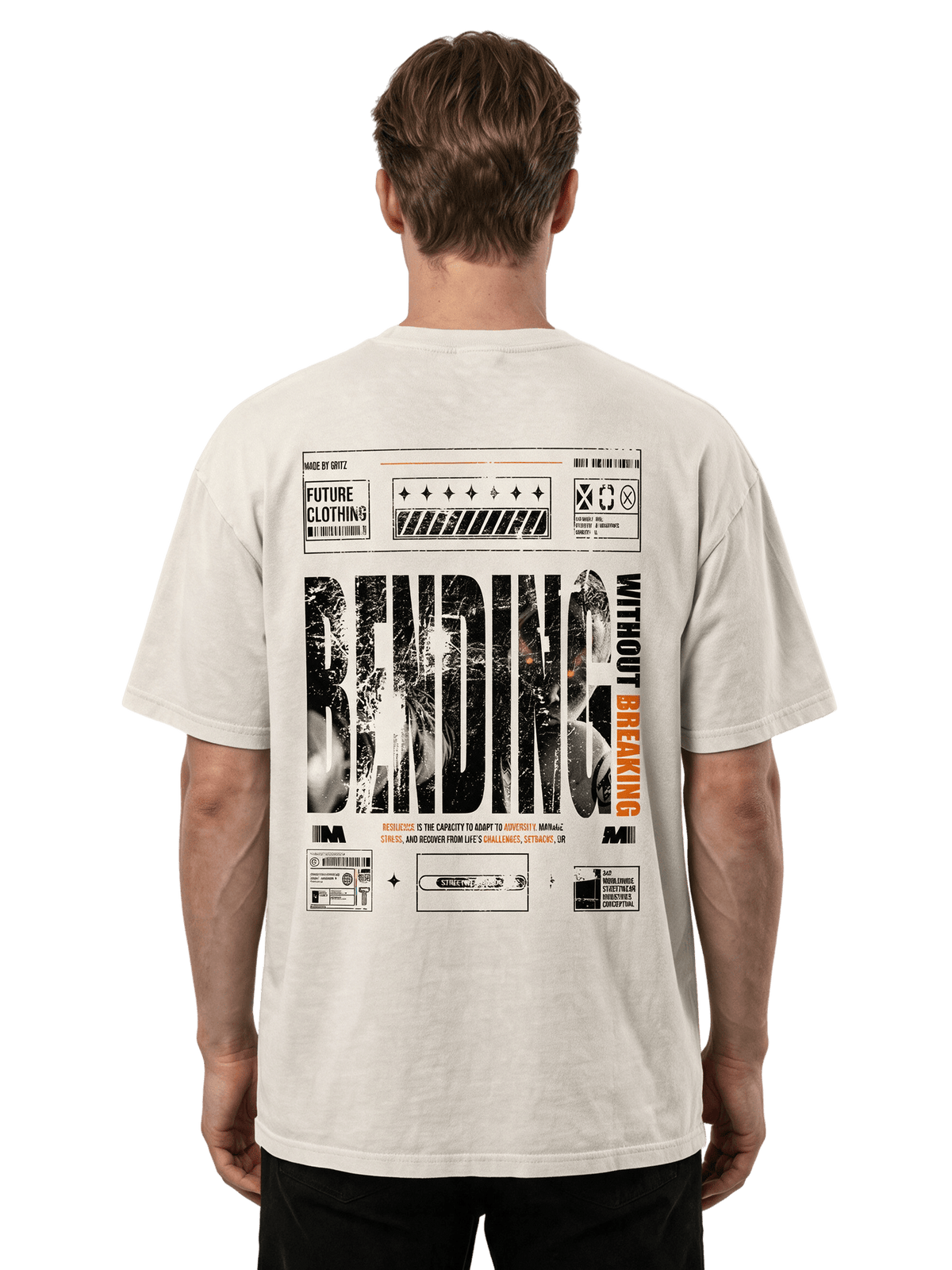 "Bending Without Breaking" Distressed Oversized T-shirt · Bone · 100% Cotton