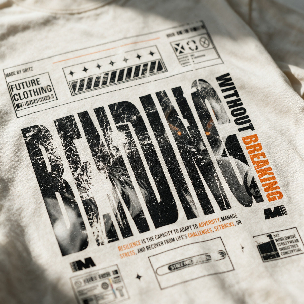 "Bending Without Breaking" Distressed Oversized T-shirt · Bone · 100% Cotton