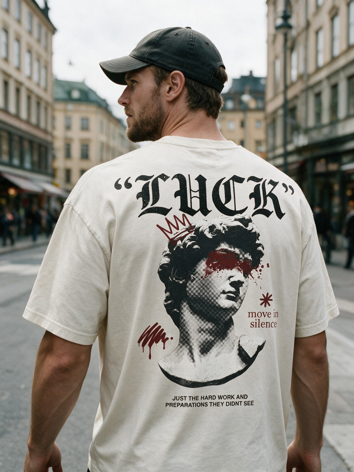 "Luck" Oversized T-shirt · Bone · 100% Cotton