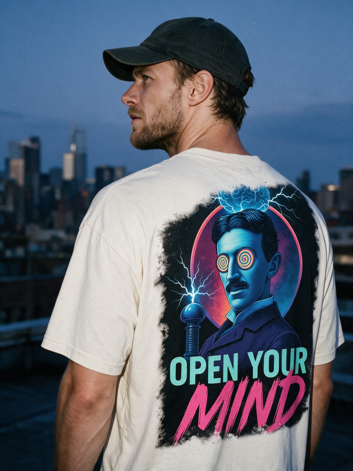 "Open Your Mind" Oversized T-shirt · Bone · 100% Cotton
