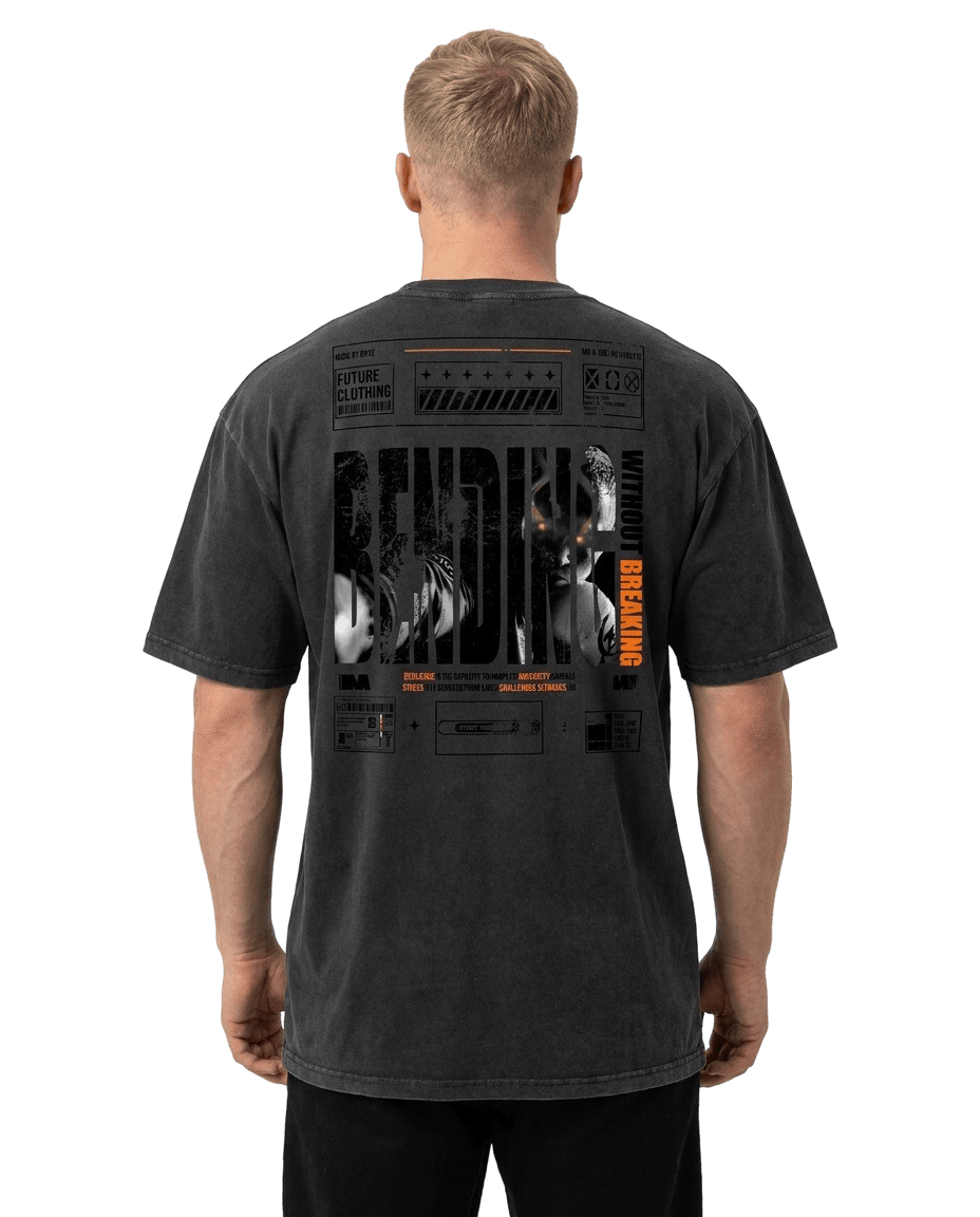 "Bending Without Breaking" Distressed Oversized T-shirt · Faded Black · 100% Cotton