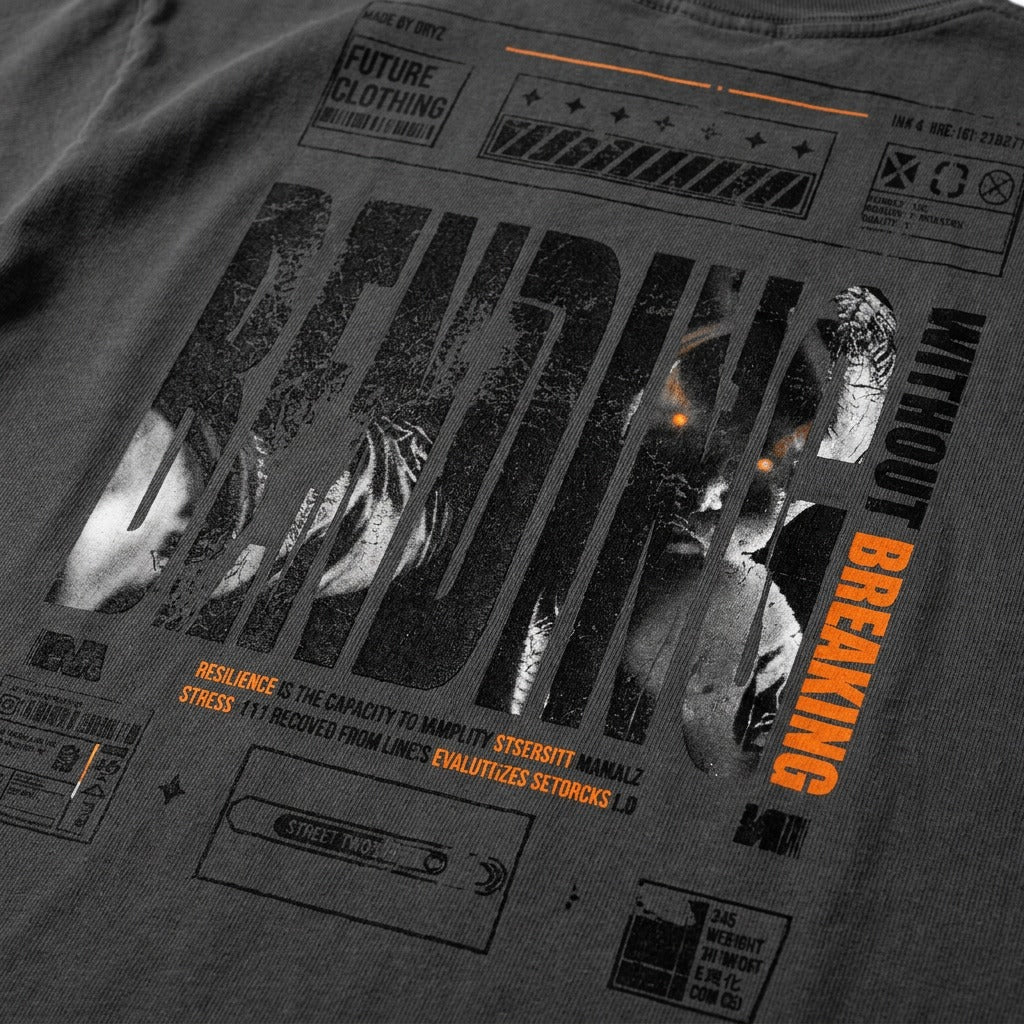 "Bending Without Breaking" Distressed Oversized T-shirt · Faded Black · 100% Cotton