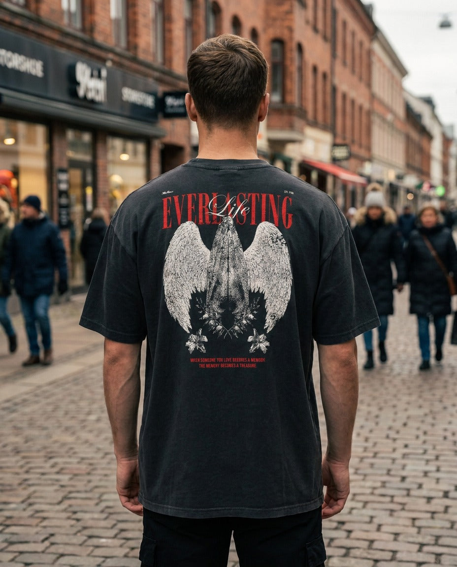 "Everlasting" Oversized T-shirt · Faded Black · 100% Cotton
