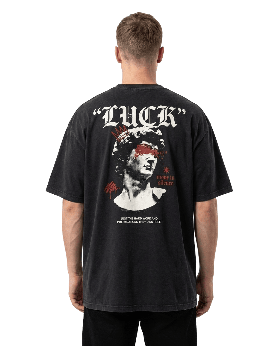 "Luck" Oversized T-shirt · Faded Black · 100% Cotton