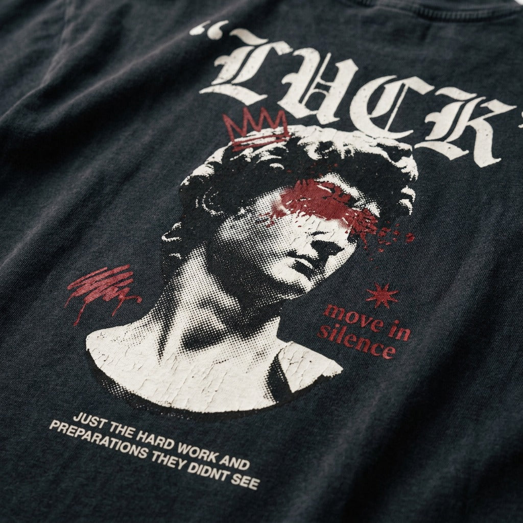 "Luck" Oversized T-shirt · Faded Black · 100% Cotton