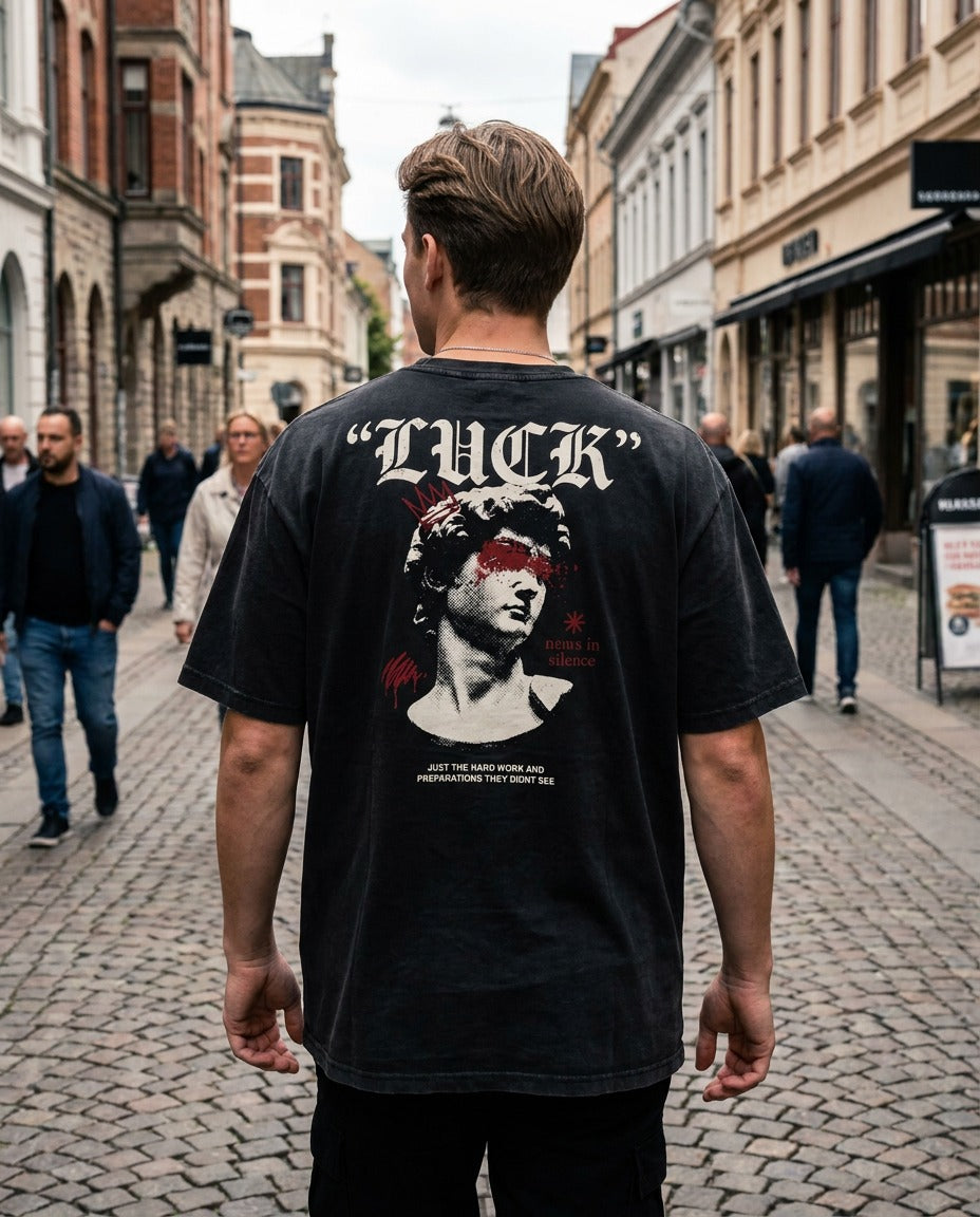 "Luck" Oversized T-shirt · Faded Black · 100% Cotton