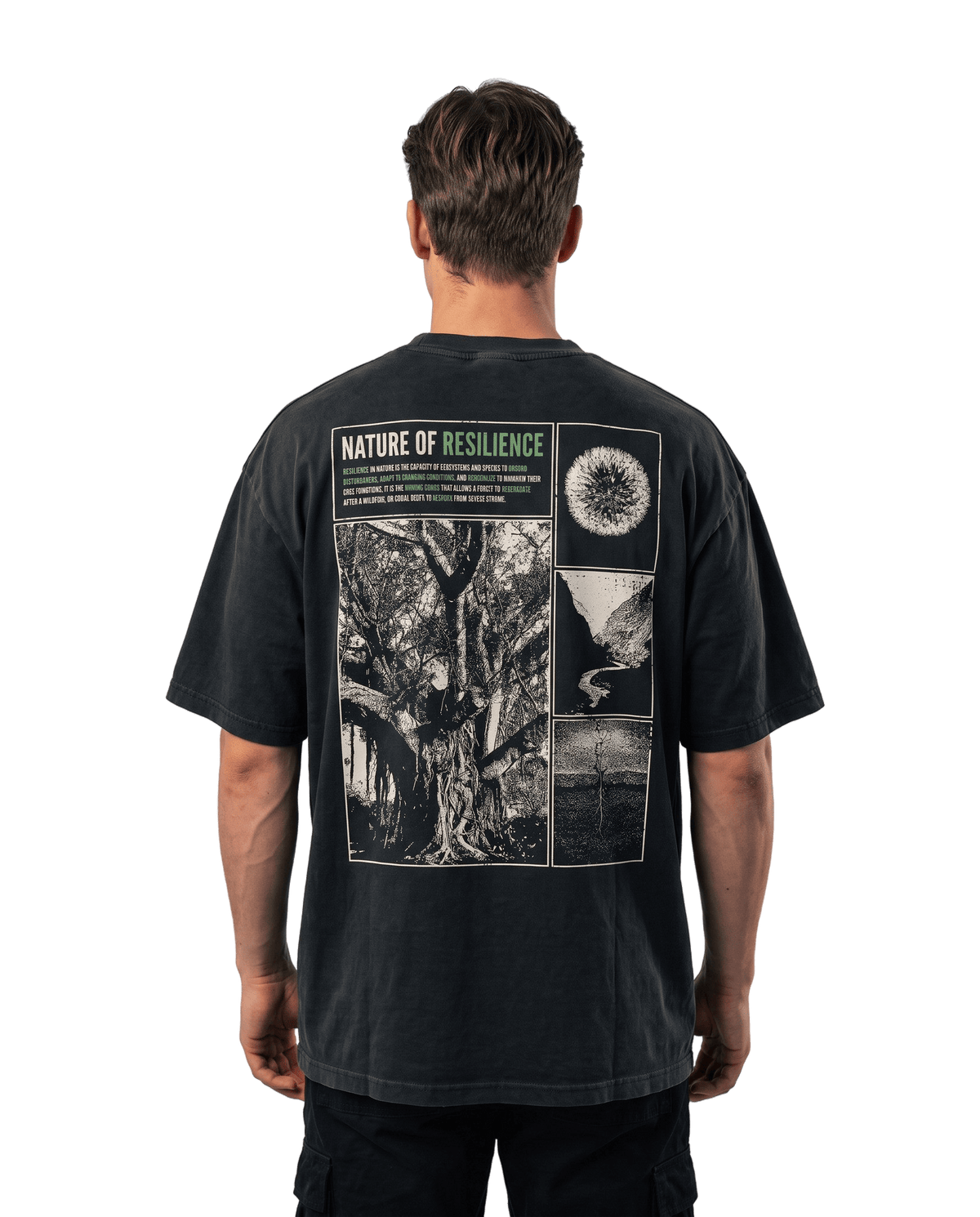 "Nature of Resilience" Oversized T-shirt · Faded Black · 100% Cotton