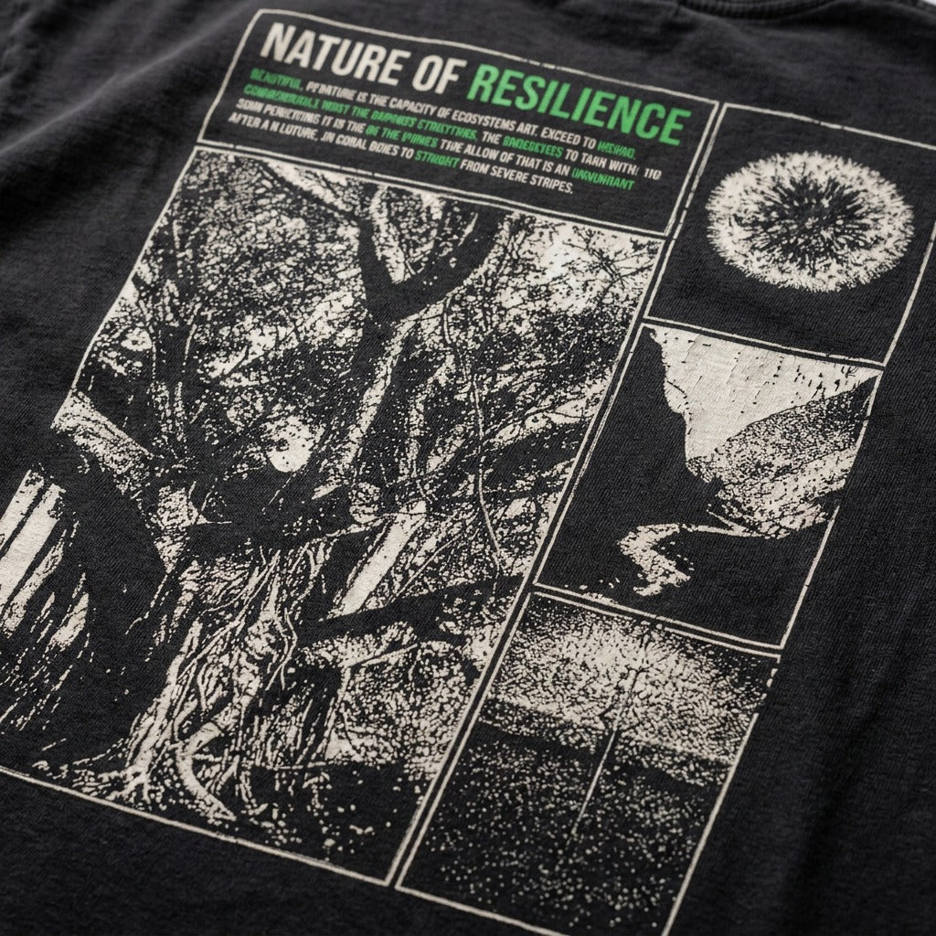 "Nature of Resilience" Oversized T-shirt · Faded Black · 100% Cotton