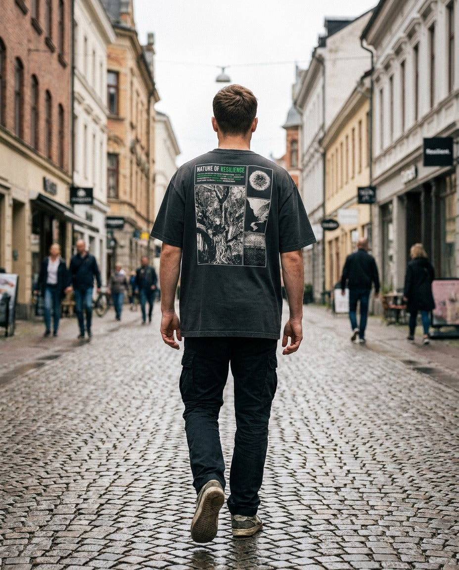 "Nature of Resilience" Oversized T-shirt · Faded Black · 100% Cotton
