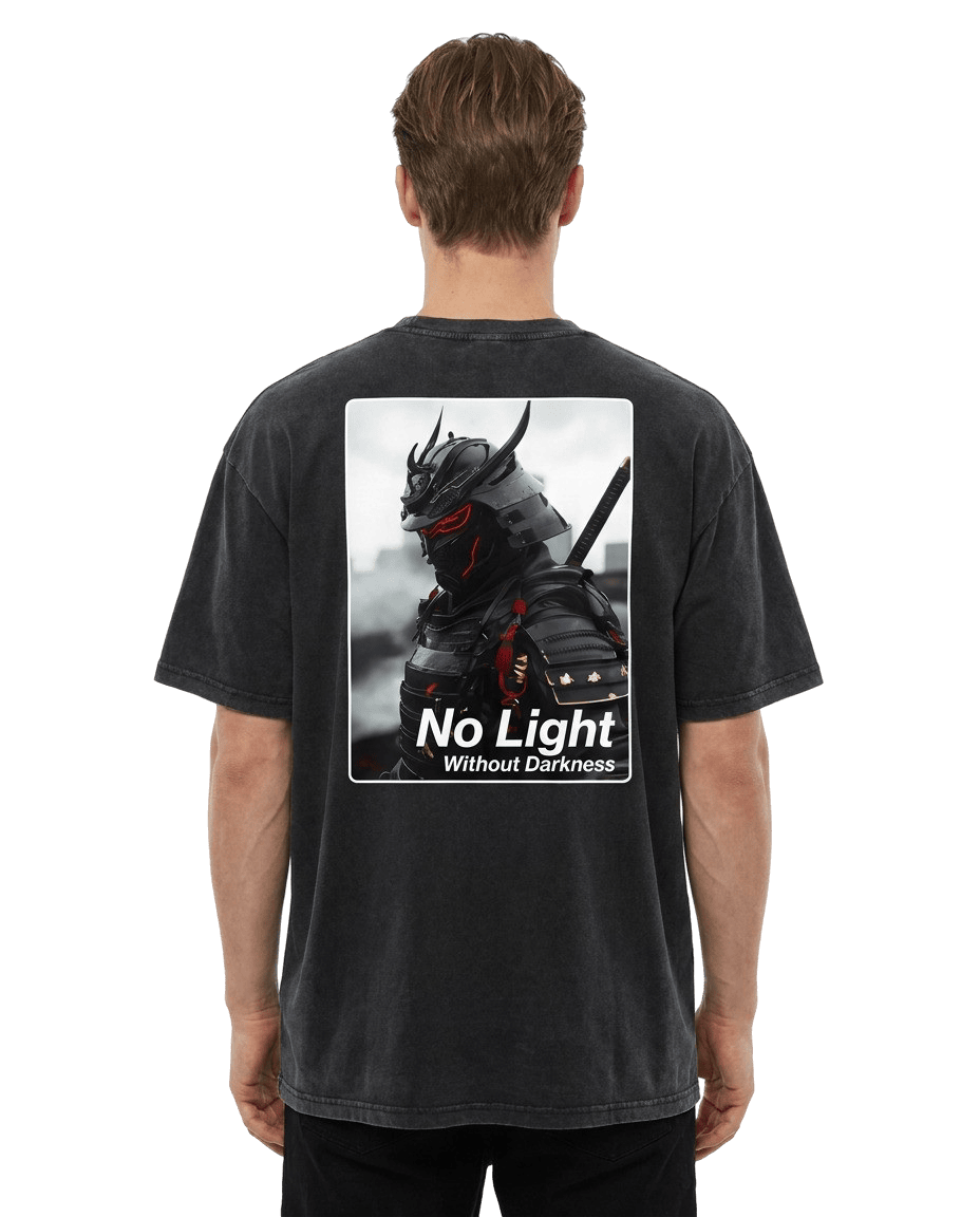 "No Light Without Darkness" Oversized T-shirt · Faded Black · 100% Cotton