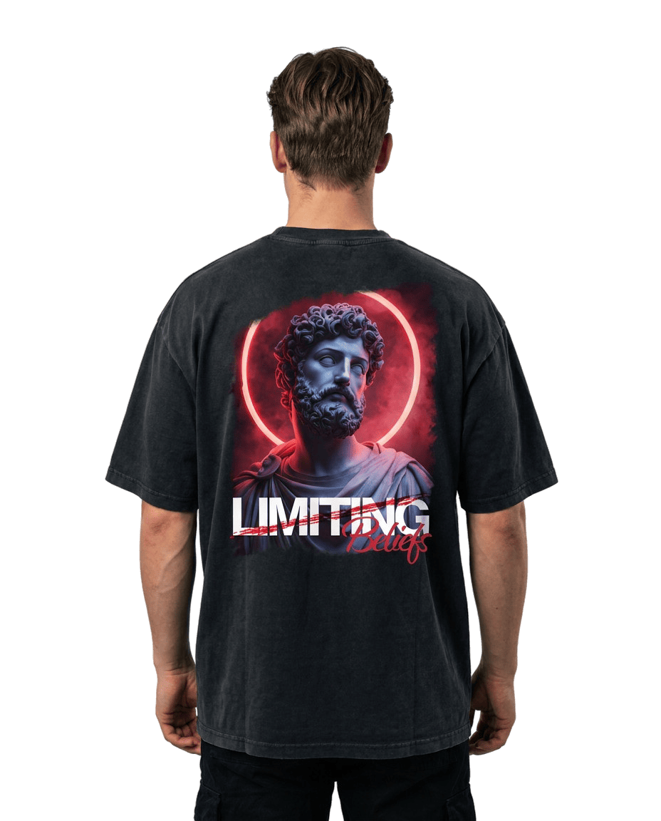 "No Limiting Beliefs" Oversized T-shirt · Faded Black · 100% Cotton
