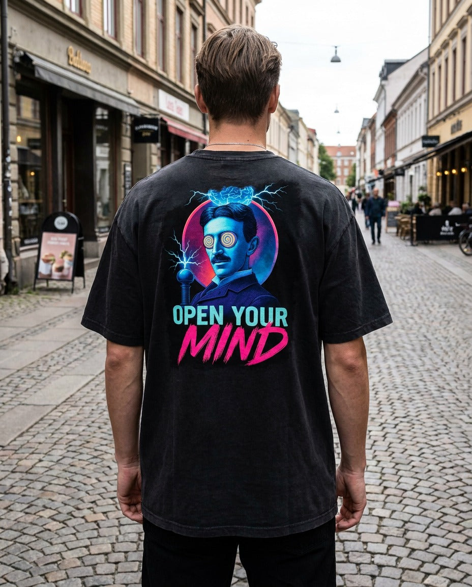 "Open Your Mind" Oversized T-shirt · Faded Black · 100% Cotton