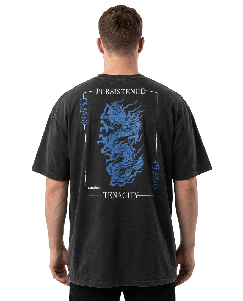 "Ganbaru" Oversized T-shirt · Faded Black · 100% Cotton