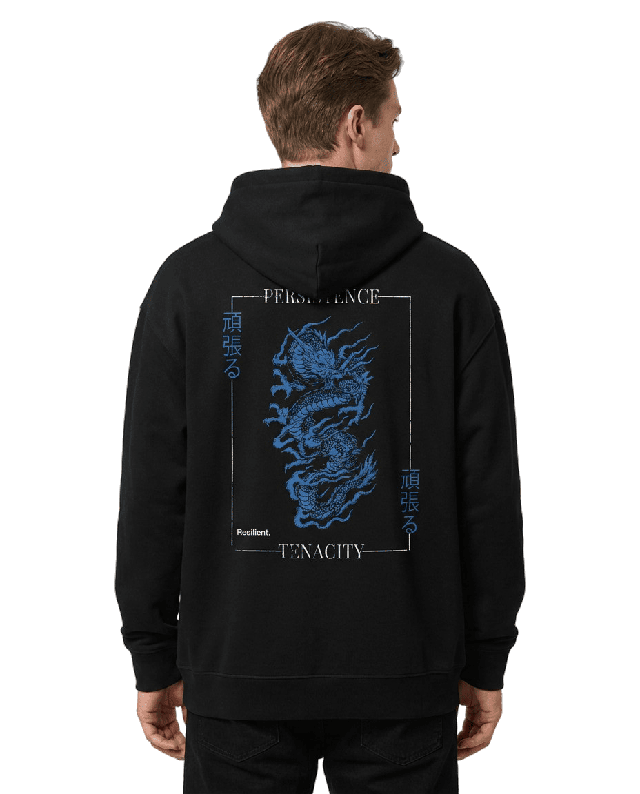 "Ganbaru" Black Eco Hoodie · 100% Organic Cotton